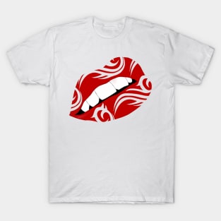 Red Lips Tribal Art T-Shirt